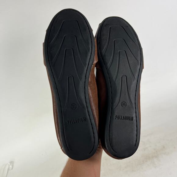 Palladium Ballet Flats Women's 7.5 Brown Leather Slip-On Peep Toe Preppy Comfort - Picture 8 of 10